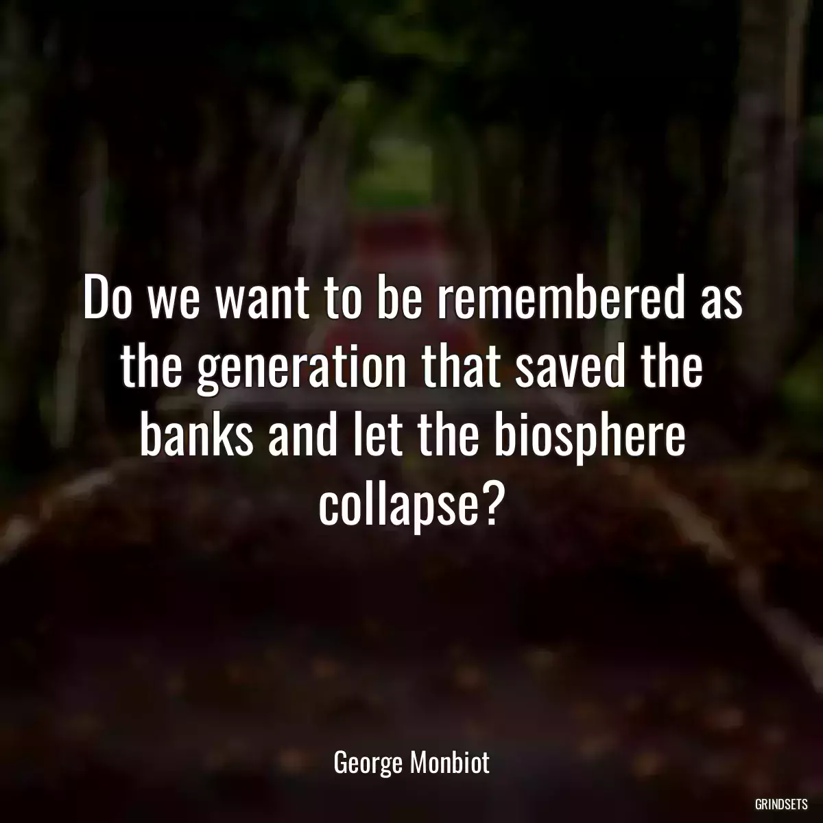 Do we want to be remembered as the generation that saved the banks and let the biosphere collapse?