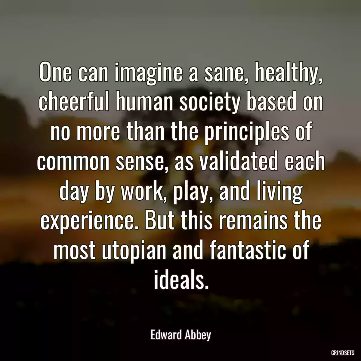 One can imagine a sane, healthy, cheerful human society based on no more than the principles of common sense, as validated each day by work, play, and living experience. But this remains the most utopian and fantastic of ideals.