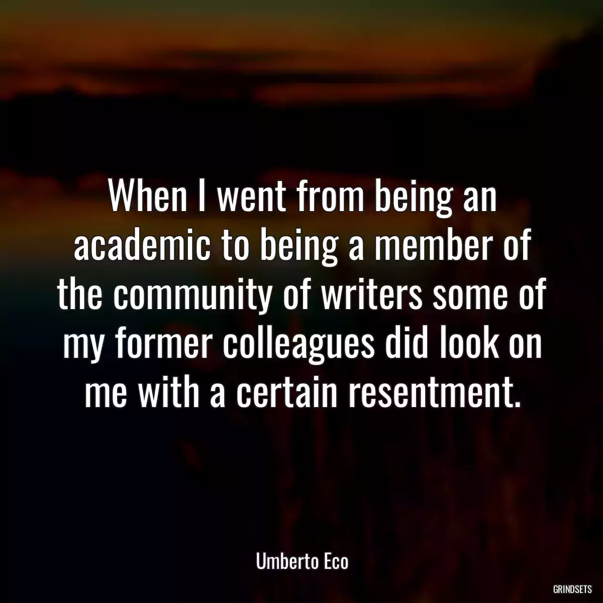 When I went from being an academic to being a member of the community of writers some of my former colleagues did look on me with a certain resentment.