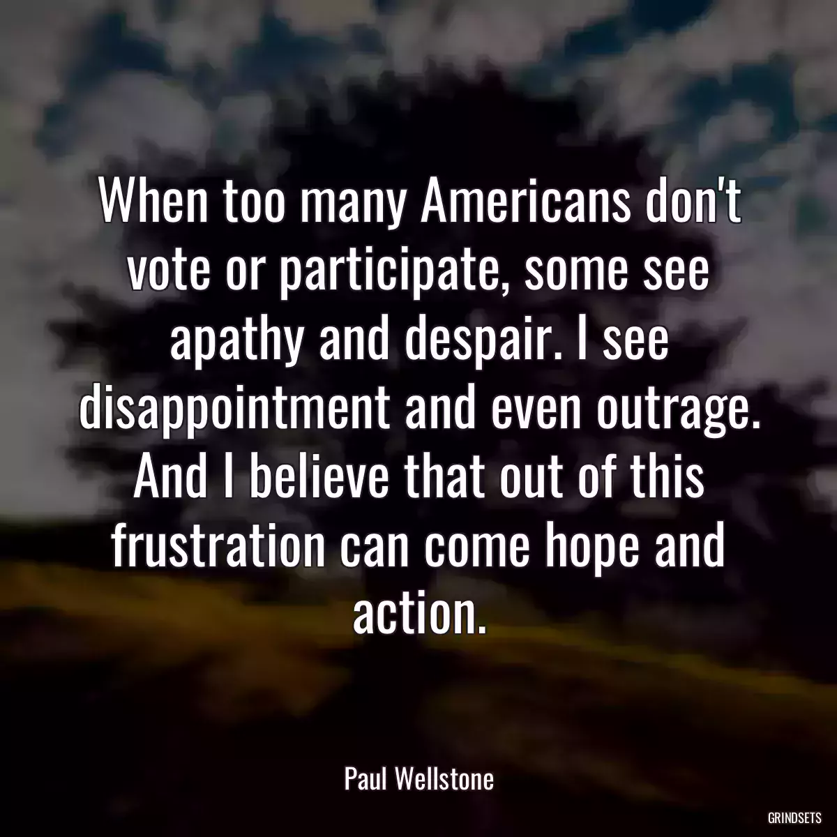 When too many Americans don\'t vote or participate, some see apathy and despair. I see disappointment and even outrage. And I believe that out of this frustration can come hope and action.