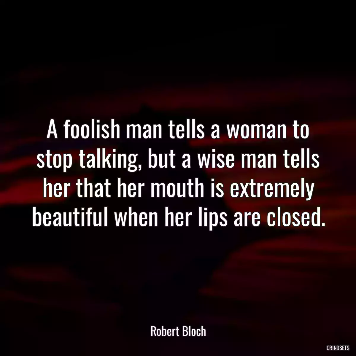 A foolish man tells a woman to stop talking, but a wise man tells her that her mouth is extremely beautiful when her lips are closed.