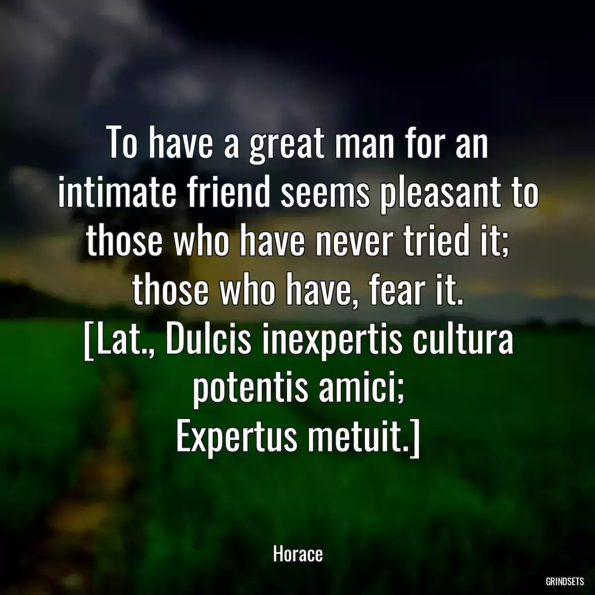 To have a great man for an intimate friend seems pleasant to those who have never tried it; those who have, fear it.
[Lat., Dulcis inexpertis cultura potentis amici;
Expertus metuit.]