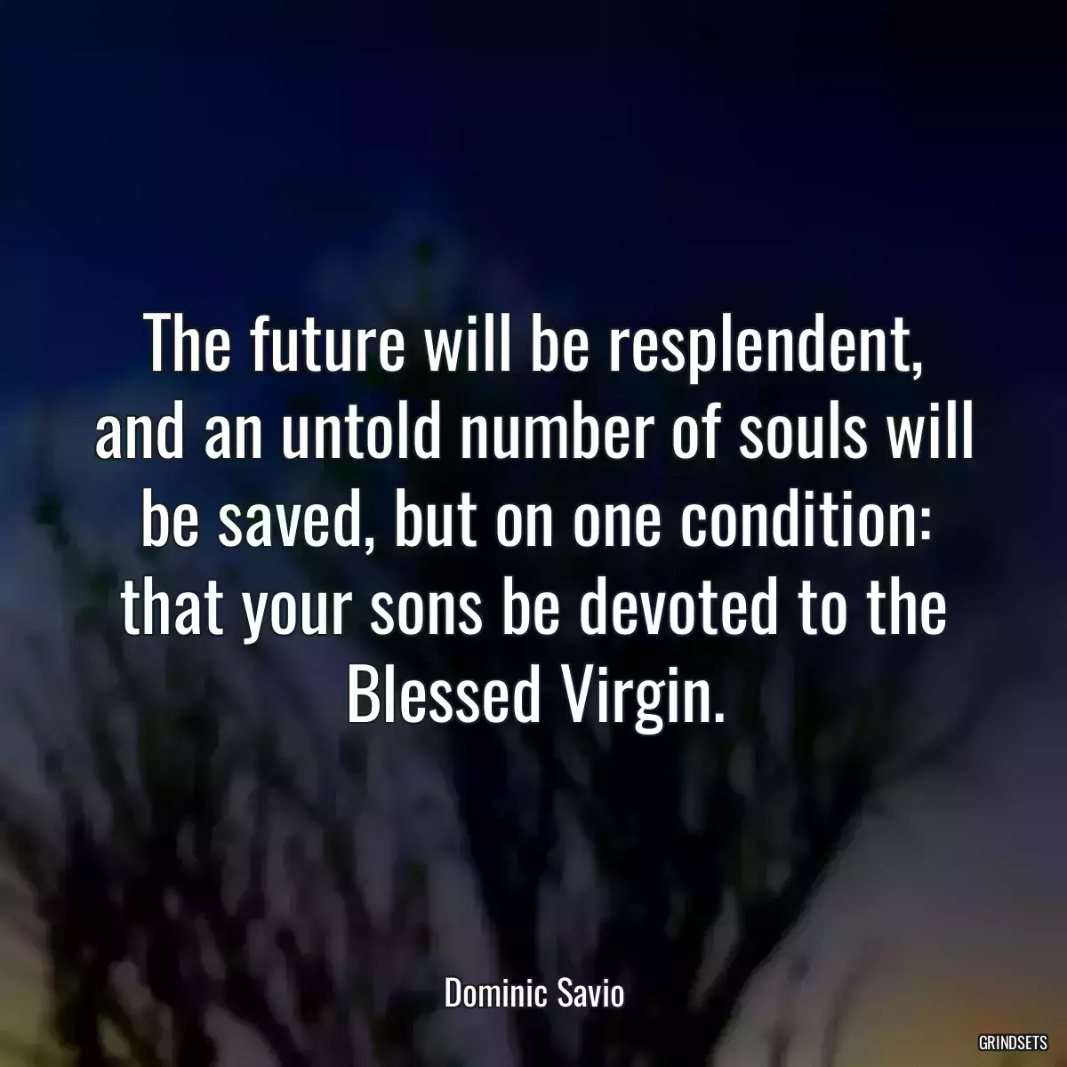 The future will be resplendent, and an untold number of souls will be saved, but on one condition: that your sons be devoted to the Blessed Virgin.