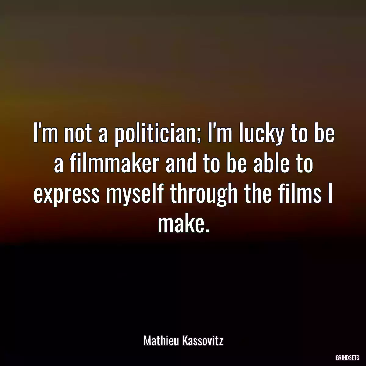 I\'m not a politician; I\'m lucky to be a filmmaker and to be able to express myself through the films I make.