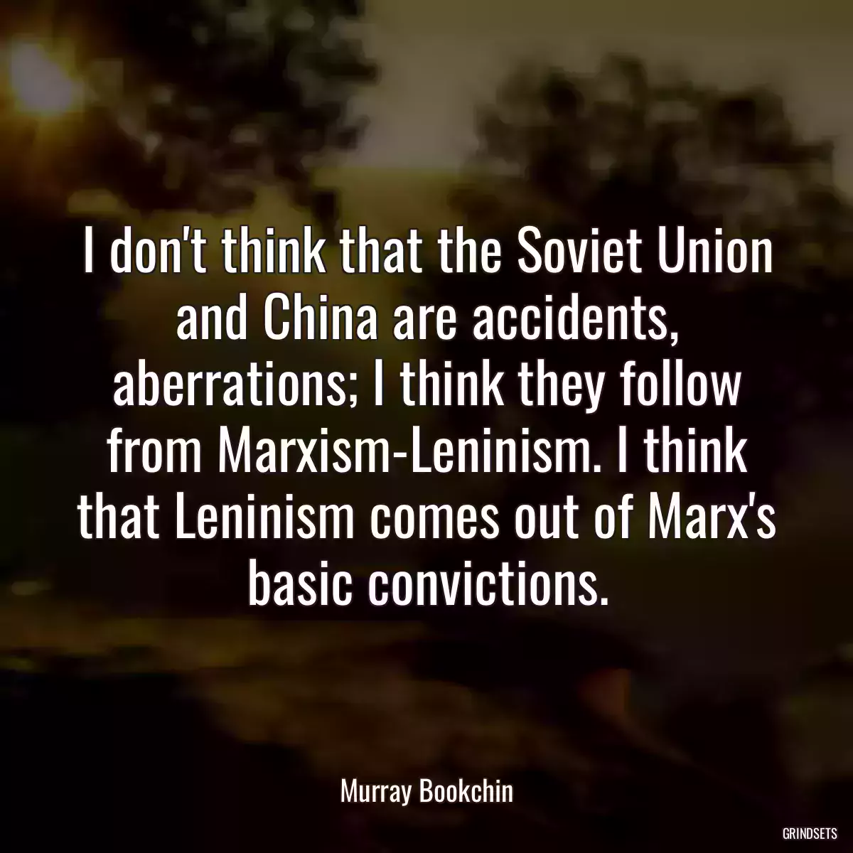 I don\'t think that the Soviet Union and China are accidents, aberrations; I think they follow from Marxism-Leninism. I think that Leninism comes out of Marx\'s basic convictions.