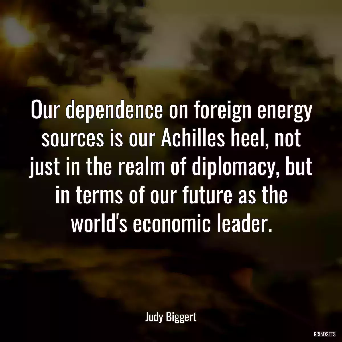 Our dependence on foreign energy sources is our Achilles heel, not just in the realm of diplomacy, but in terms of our future as the world\'s economic leader.