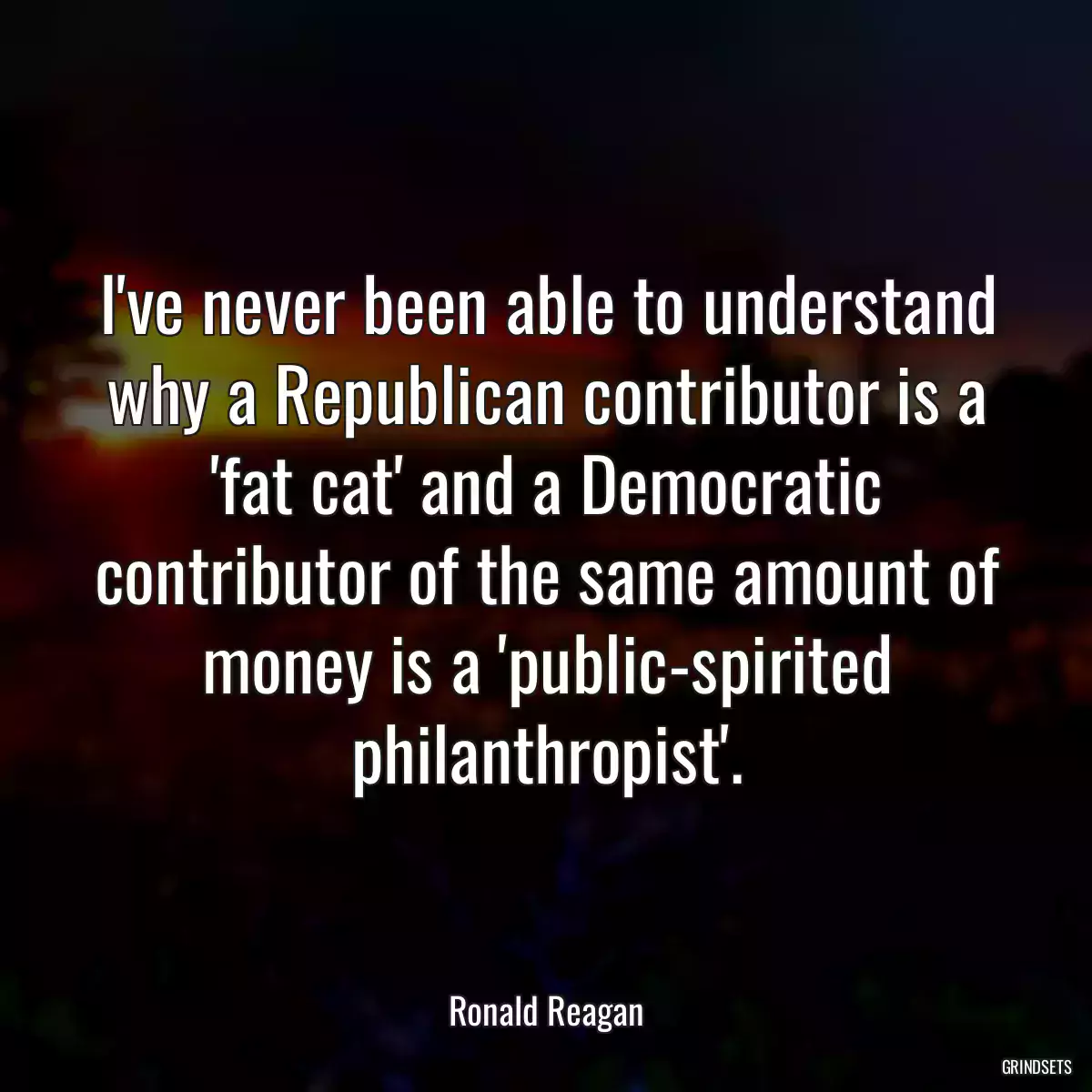 I\'ve never been able to understand why a Republican contributor is a \'fat cat\' and a Democratic contributor of the same amount of money is a \'public-spirited philanthropist\'.