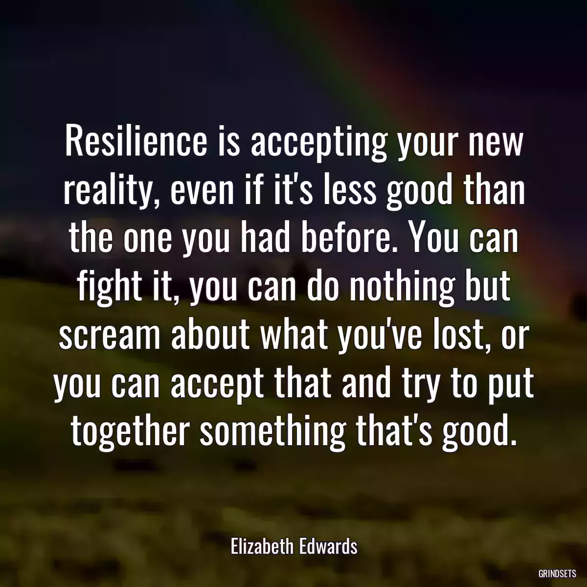 Resilience is accepting your new reality, even if it\'s less good than the one you had before. You can fight it, you can do nothing but scream about what you\'ve lost, or you can accept that and try to put together something that\'s good.