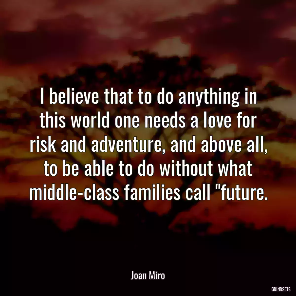 I believe that to do anything in this world one needs a love for risk and adventure, and above all, to be able to do without what middle-class families call \