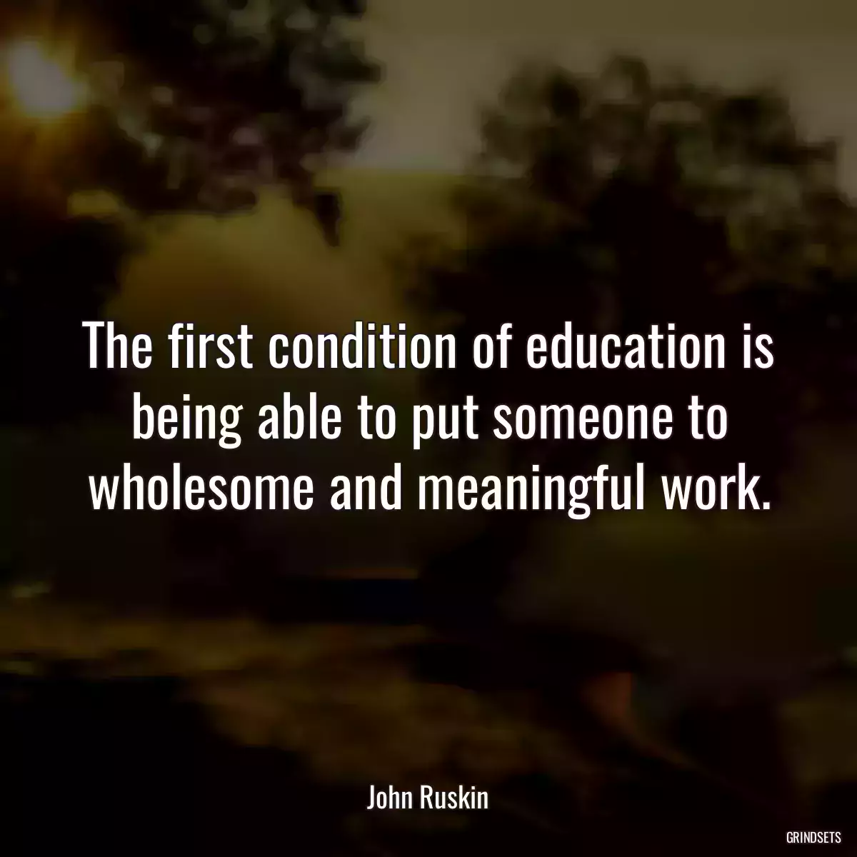 The first condition of education is being able to put someone to wholesome and meaningful work.