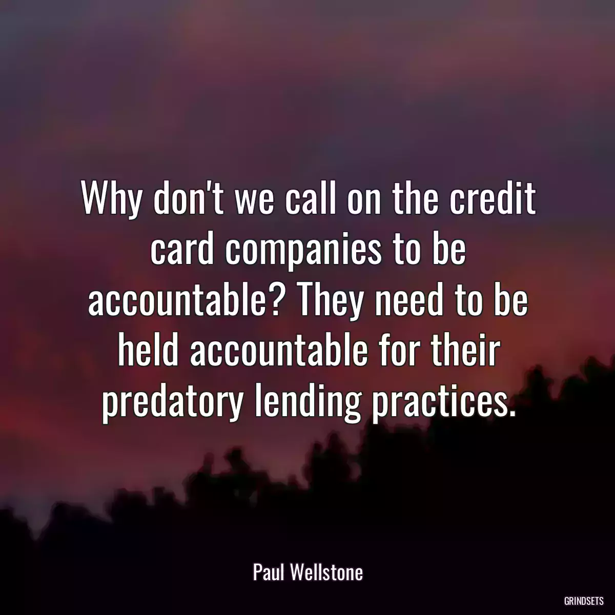 Why don\'t we call on the credit card companies to be accountable? They need to be held accountable for their predatory lending practices.