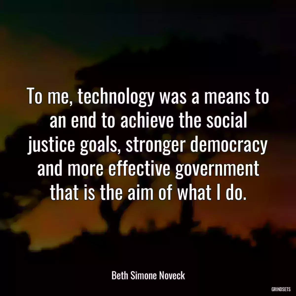 To me, technology was a means to an end to achieve the social justice goals, stronger democracy and more effective government that is the aim of what I do.