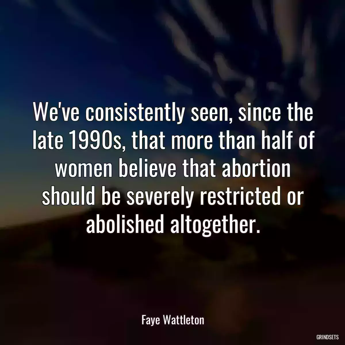 We\'ve consistently seen, since the late 1990s, that more than half of women believe that abortion should be severely restricted or abolished altogether.