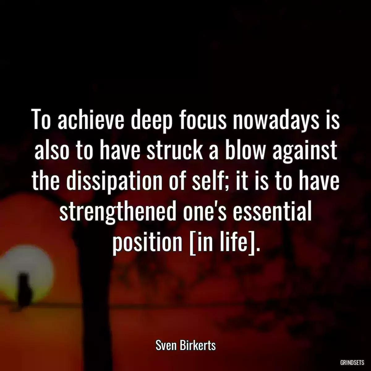 To achieve deep focus nowadays is also to have struck a blow against the dissipation of self; it is to have strengthened one\'s essential position [in life].