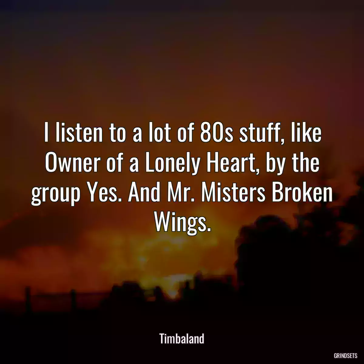 I listen to a lot of 80s stuff, like Owner of a Lonely Heart, by the group Yes. And Mr. Misters Broken Wings.