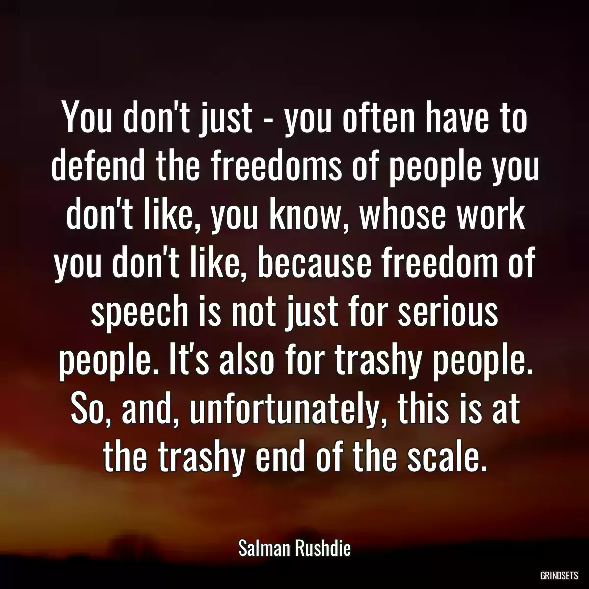 You don\'t just - you often have to defend the freedoms of people you don\'t like, you know, whose work you don\'t like, because freedom of speech is not just for serious people. It\'s also for trashy people. So, and, unfortunately, this is at the trashy end of the scale.