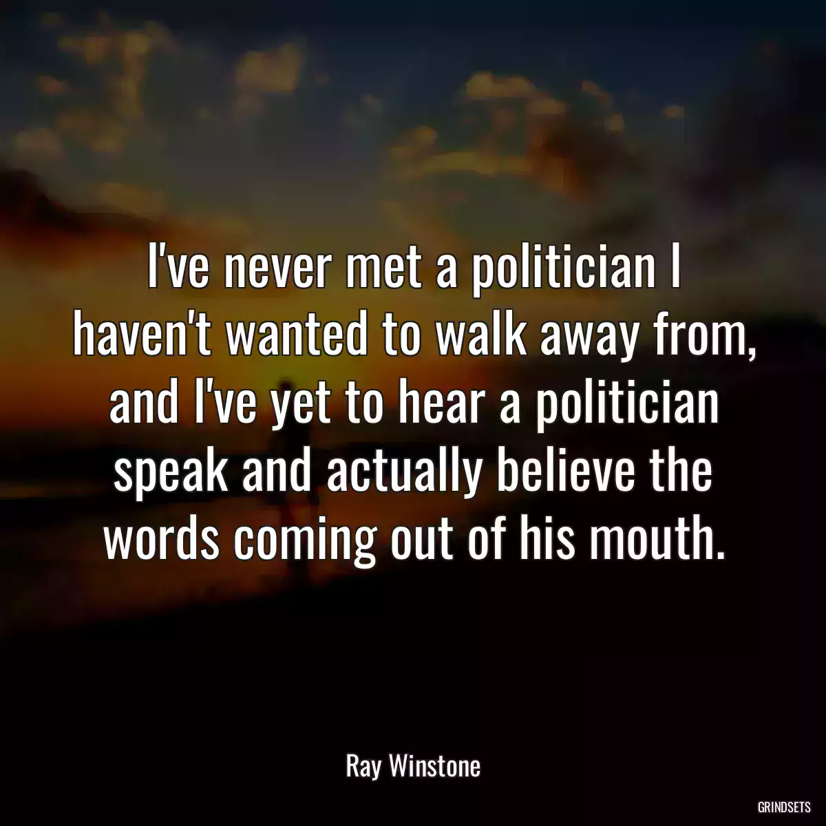 I\'ve never met a politician I haven\'t wanted to walk away from, and I\'ve yet to hear a politician speak and actually believe the words coming out of his mouth.