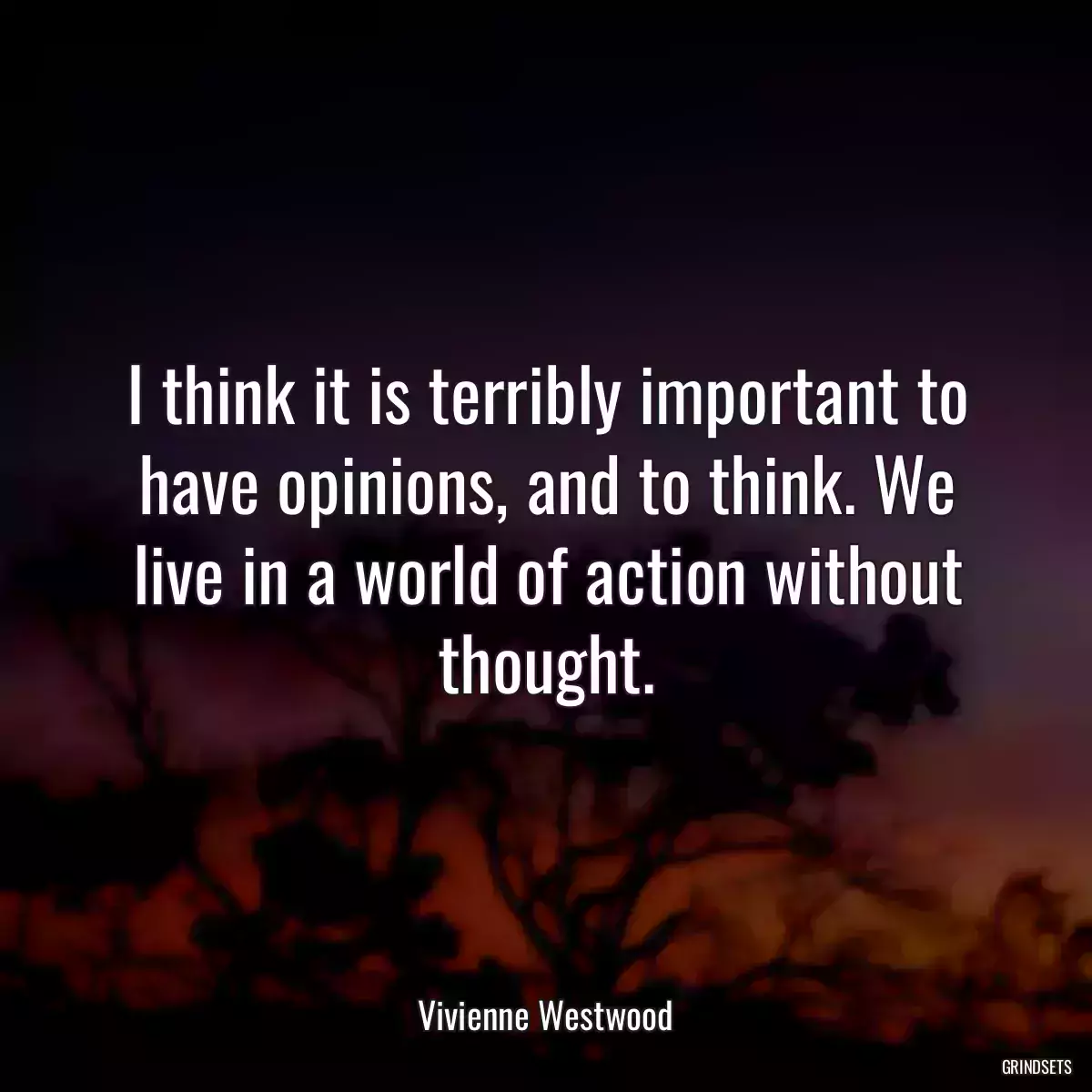 I think it is terribly important to have opinions, and to think. We live in a world of action without thought.