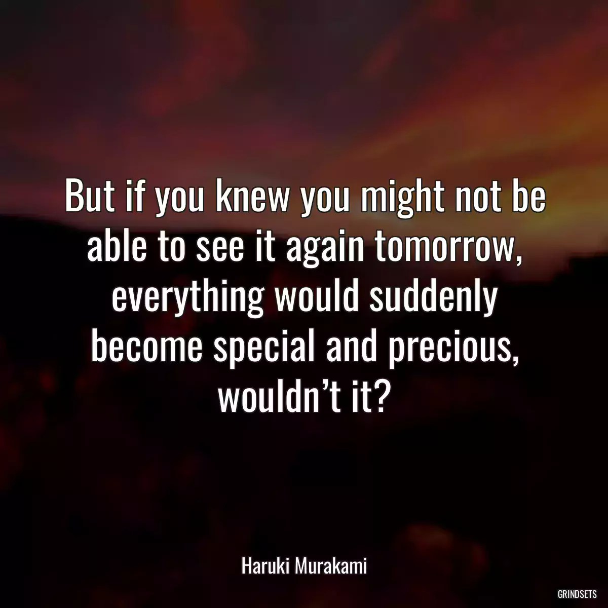 But if you knew you might not be able to see it again tomorrow, everything would suddenly become special and precious, wouldn’t it?