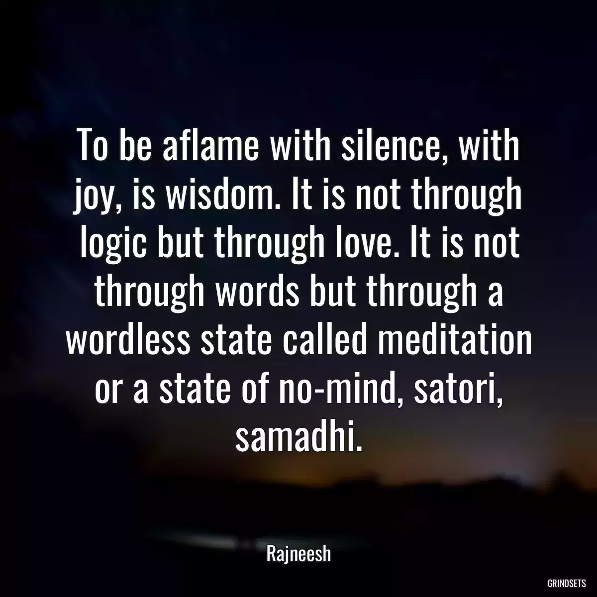 To be aflame with silence, with joy, is wisdom. It is not through logic but through love. It is not through words but through a wordless state called meditation or a state of no-mind, satori, samadhi.