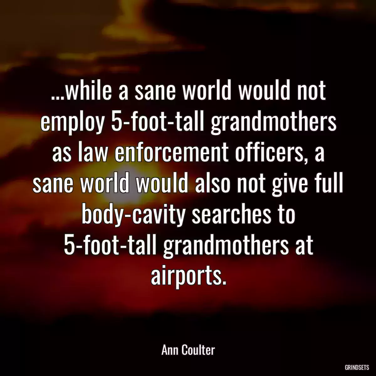 ...while a sane world would not employ 5-foot-tall grandmothers as law enforcement officers, a sane world would also not give full body-cavity searches to 5-foot-tall grandmothers at airports.