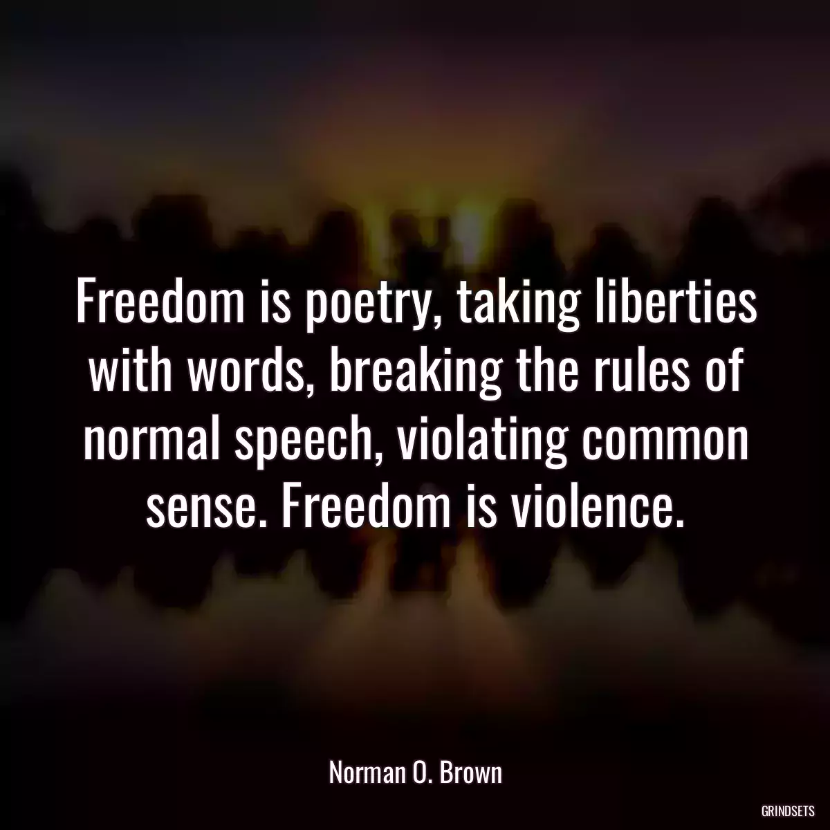 Freedom is poetry, taking liberties with words, breaking the rules of normal speech, violating common sense. Freedom is violence.