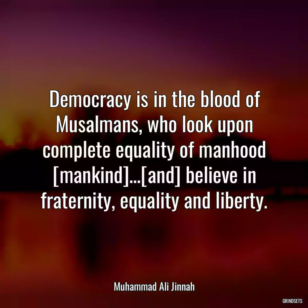 Democracy is in the blood of Musalmans, who look upon complete equality of manhood [mankind]…[and] believe in fraternity, equality and liberty.