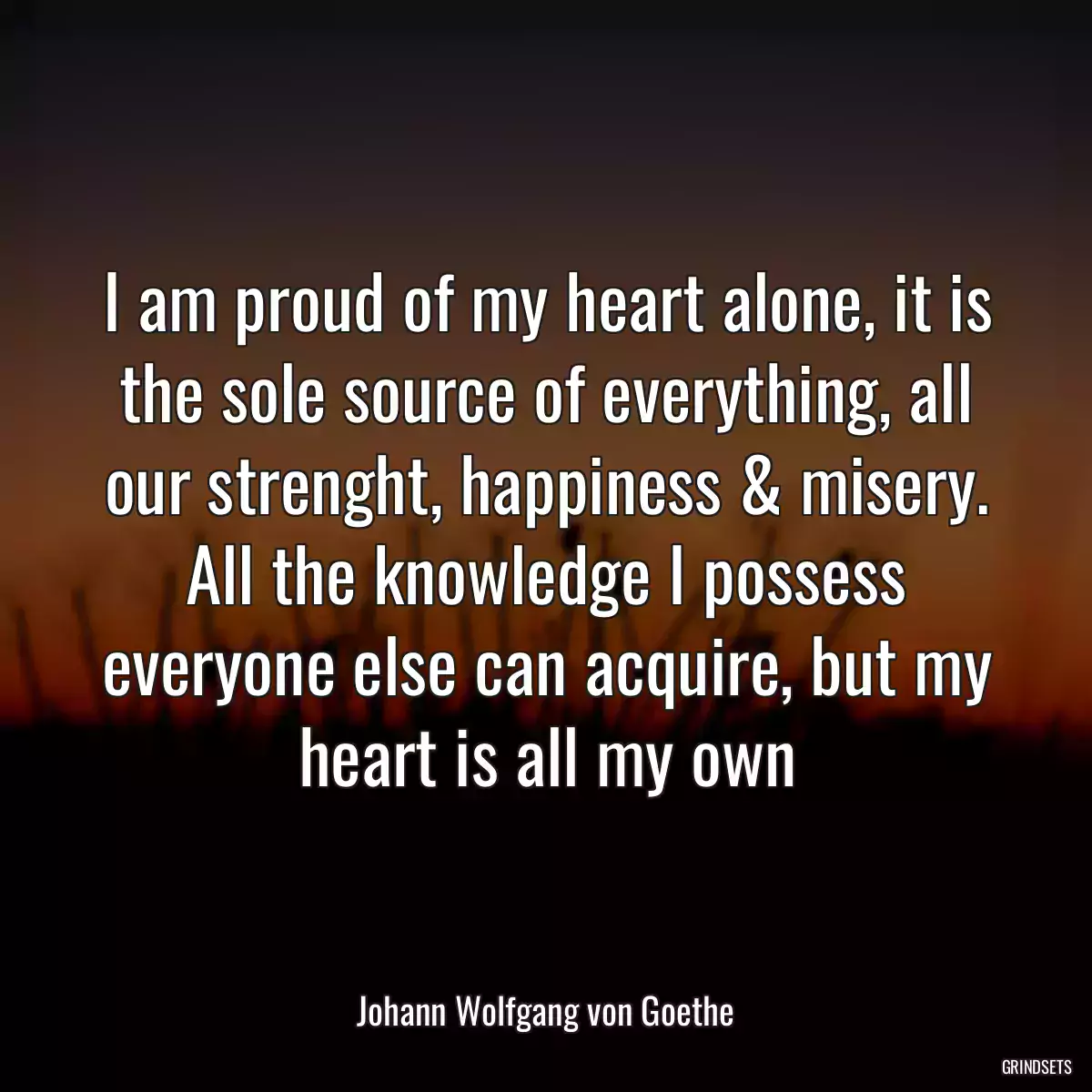 I am proud of my heart alone, it is the sole source of everything, all our strenght, happiness & misery. All the knowledge I possess everyone else can acquire, but my heart is all my own