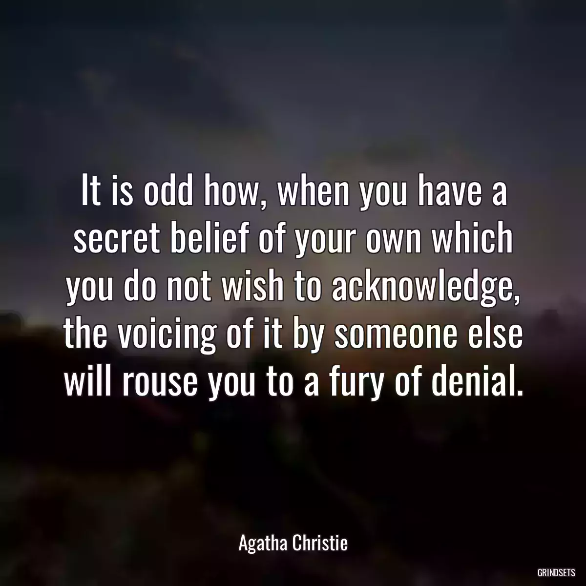 It is odd how, when you have a secret belief of your own which you do not wish to acknowledge, the voicing of it by someone else will rouse you to a fury of denial.