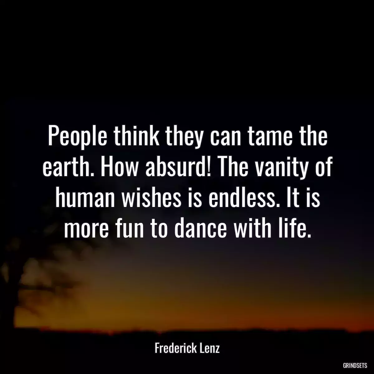 People think they can tame the earth. How absurd! The vanity of human wishes is endless. It is more fun to dance with life.