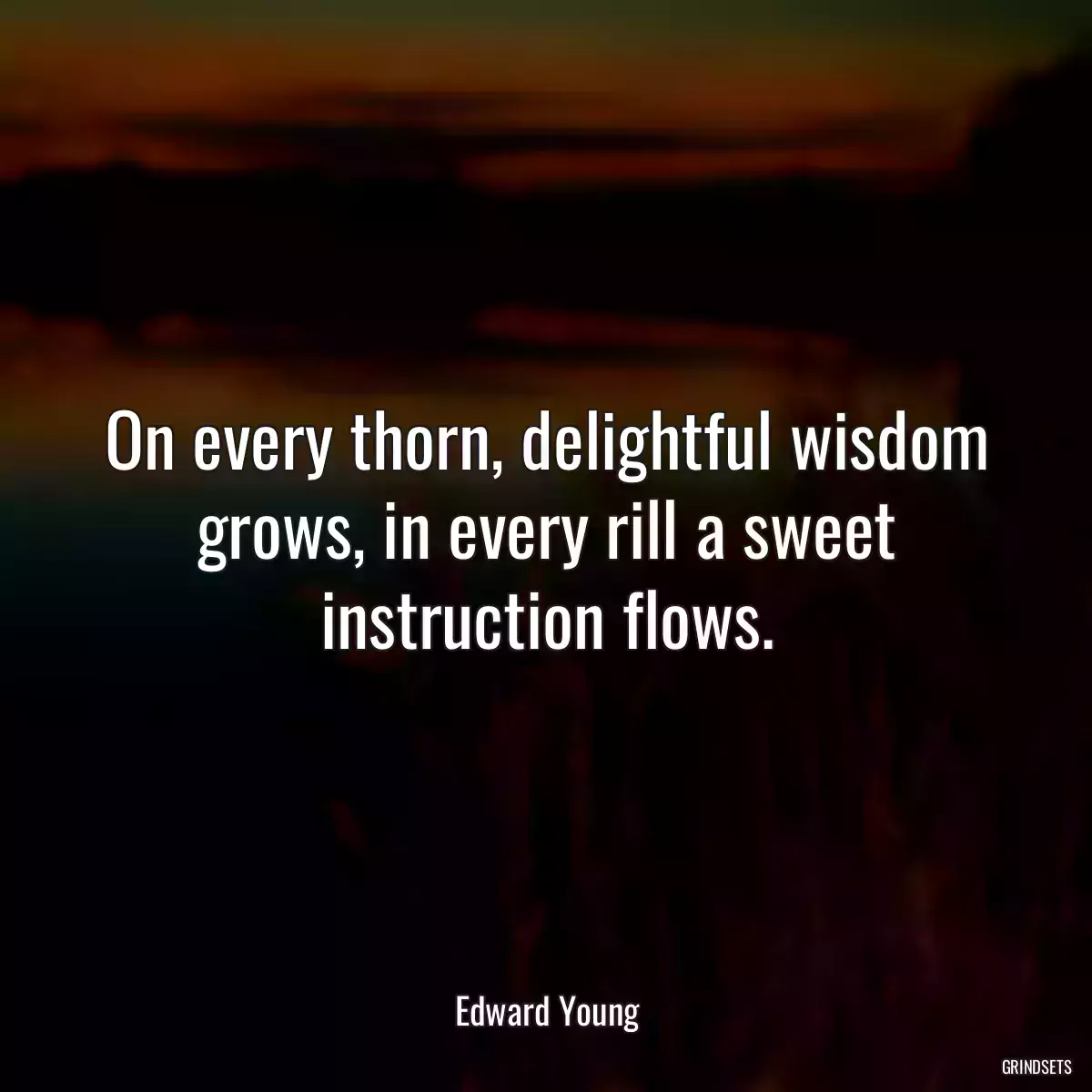 On every thorn, delightful wisdom grows, in every rill a sweet instruction flows.