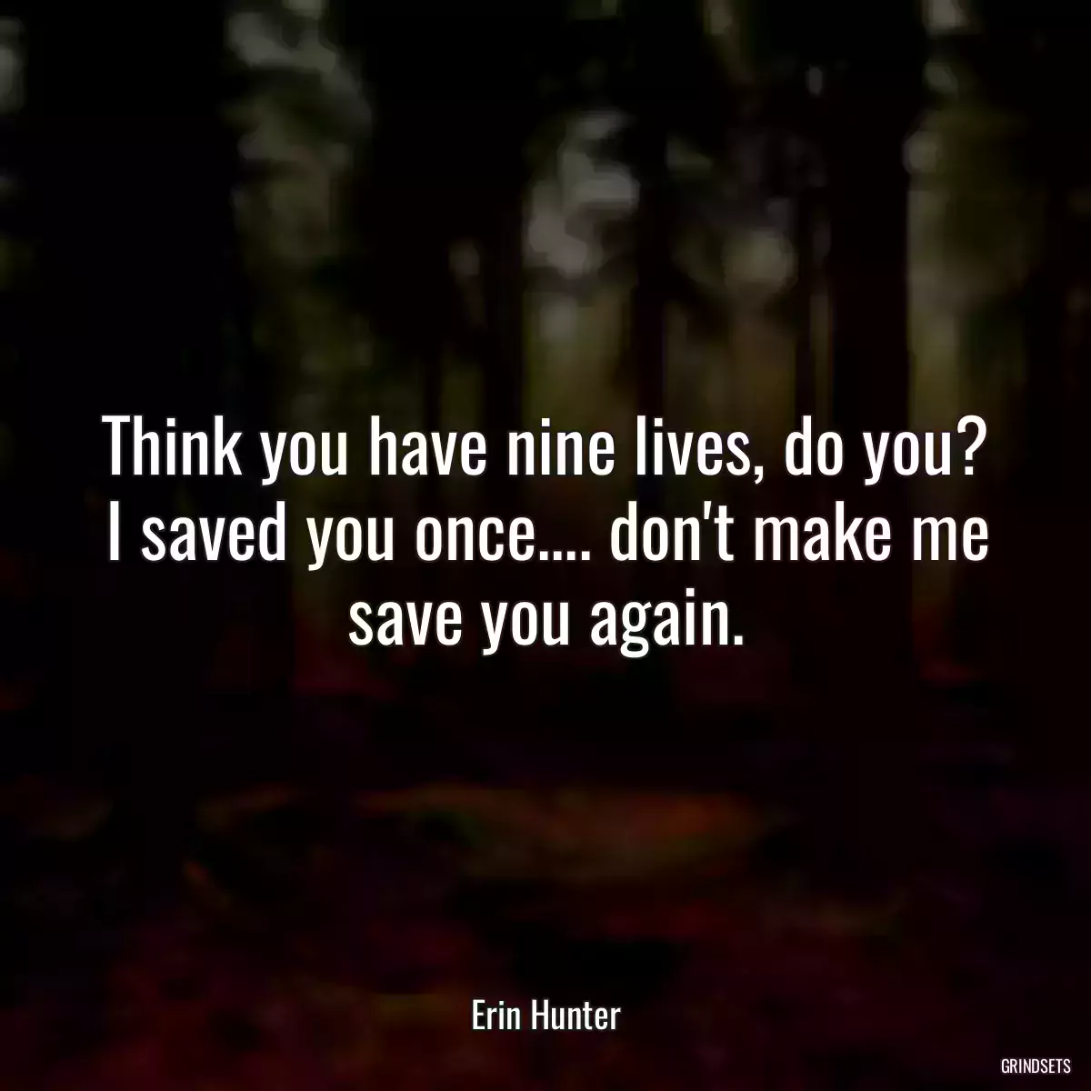 Think you have nine lives, do you? I saved you once.... don\'t make me save you again.