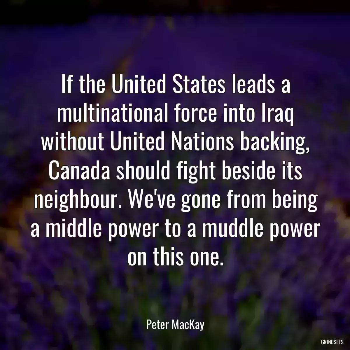 If the United States leads a multinational force into Iraq without United Nations backing, Canada should fight beside its neighbour. We\'ve gone from being a middle power to a muddle power on this one.