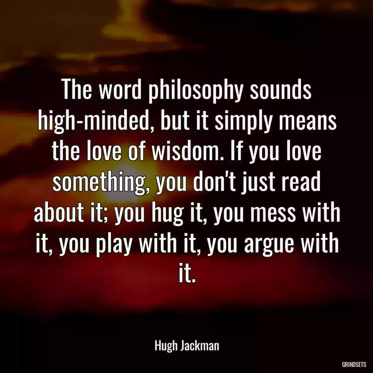 The word philosophy sounds high-minded, but it simply means the love of wisdom. If you love something, you don\'t just read about it; you hug it, you mess with it, you play with it, you argue with it.