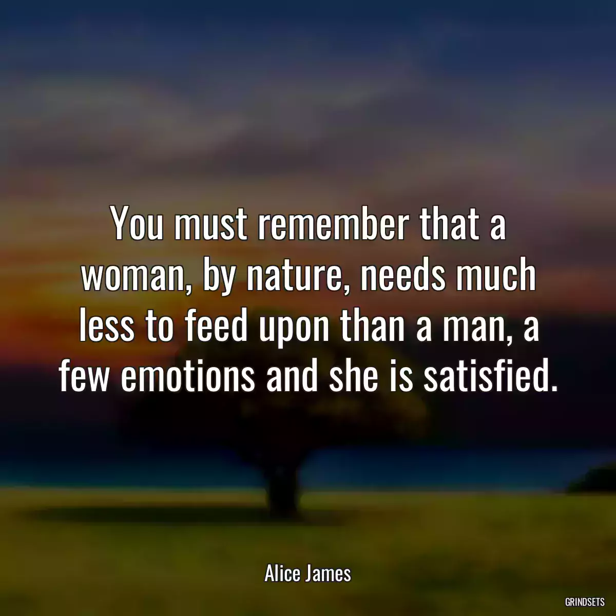 You must remember that a woman, by nature, needs much less to feed upon than a man, a few emotions and she is satisfied.