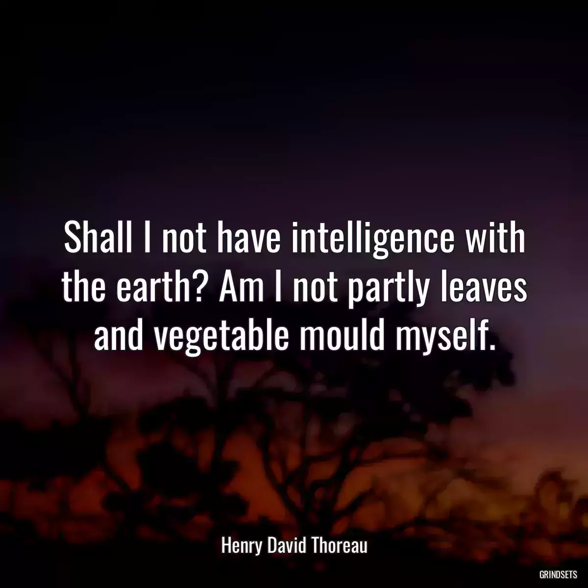 Shall I not have intelligence with the earth? Am I not partly leaves and vegetable mould myself.