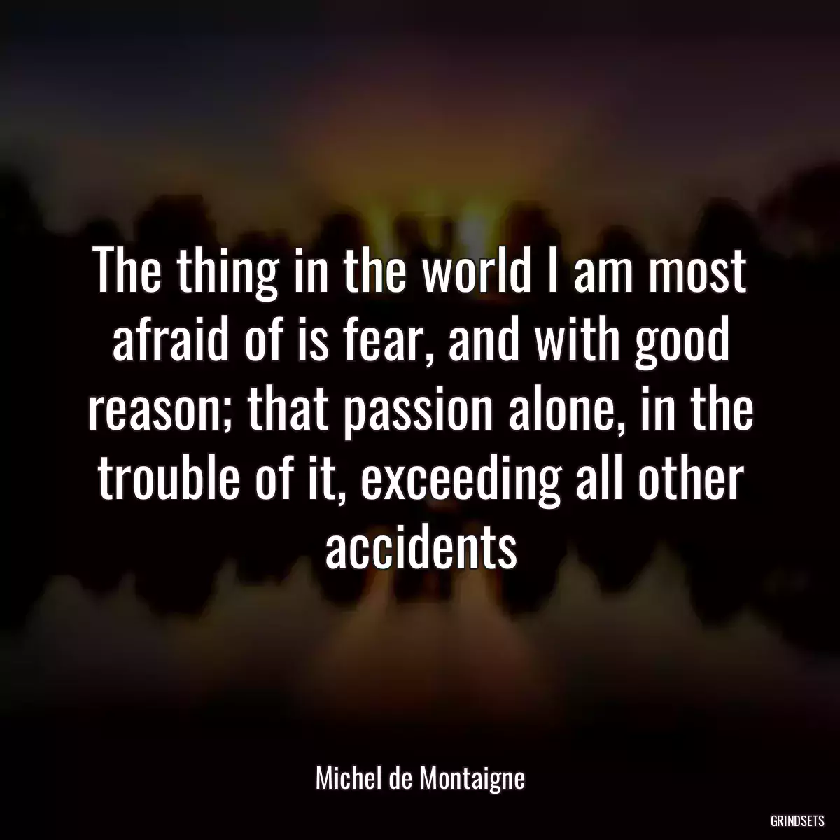 The thing in the world I am most afraid of is fear, and with good reason; that passion alone, in the trouble of it, exceeding all other accidents