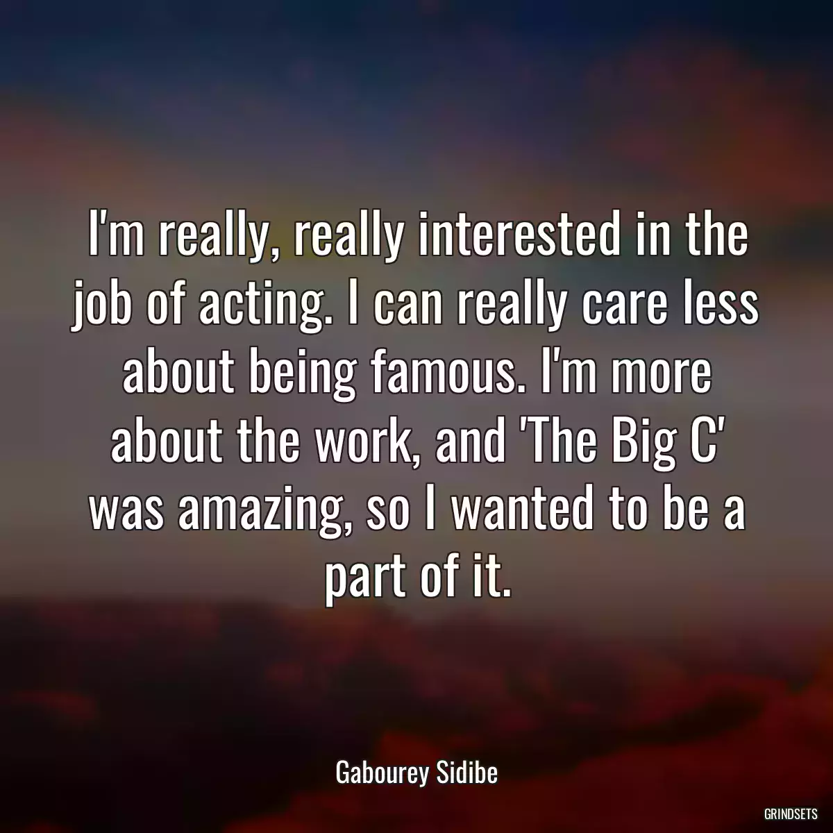 I\'m really, really interested in the job of acting. I can really care less about being famous. I\'m more about the work, and \'The Big C\' was amazing, so I wanted to be a part of it.