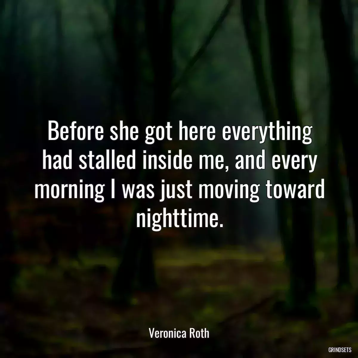 Before she got here everything had stalled inside me, and every morning I was just moving toward nighttime.