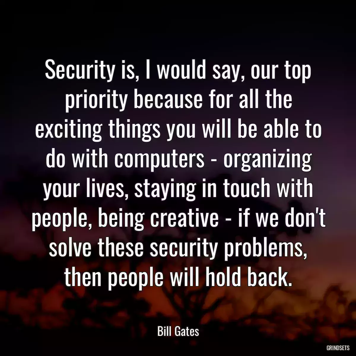 Security is, I would say, our top priority because for all the exciting things you will be able to do with computers - organizing your lives, staying in touch with people, being creative - if we don\'t solve these security problems, then people will hold back.