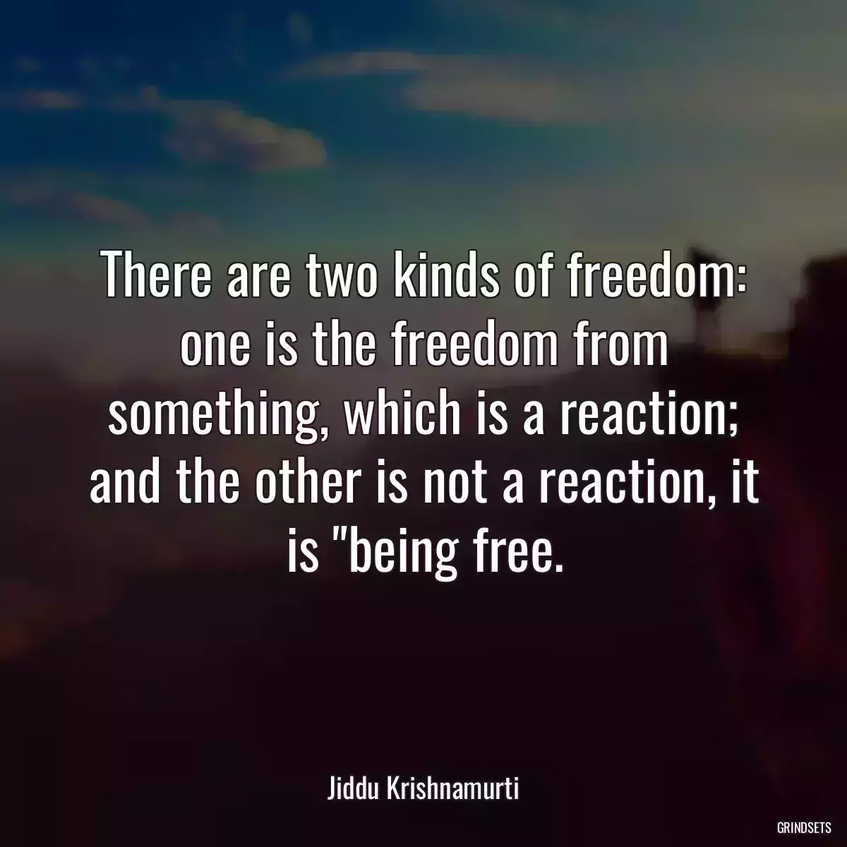 There are two kinds of freedom: one is the freedom from something, which is a reaction; and the other is not a reaction, it is \