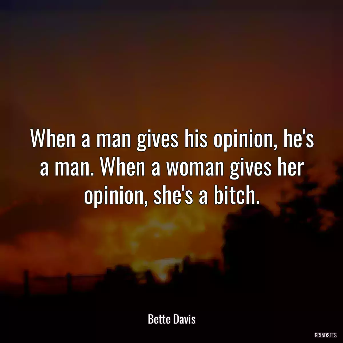 When a man gives his opinion, he\'s a man. When a woman gives her opinion, she\'s a bitch.