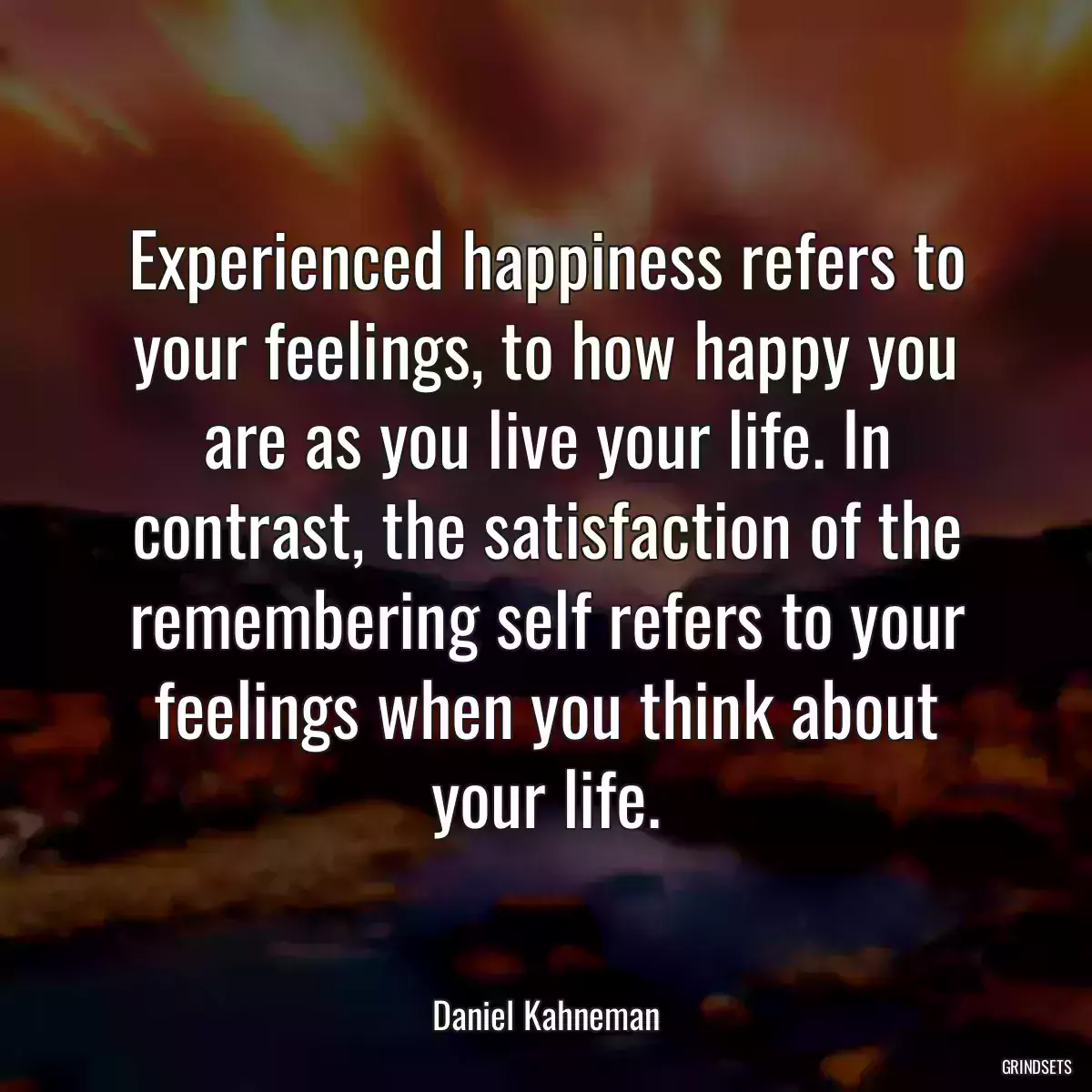 Experienced happiness refers to your feelings, to how happy you are as you live your life. In contrast, the satisfaction of the remembering self refers to your feelings when you think about your life.