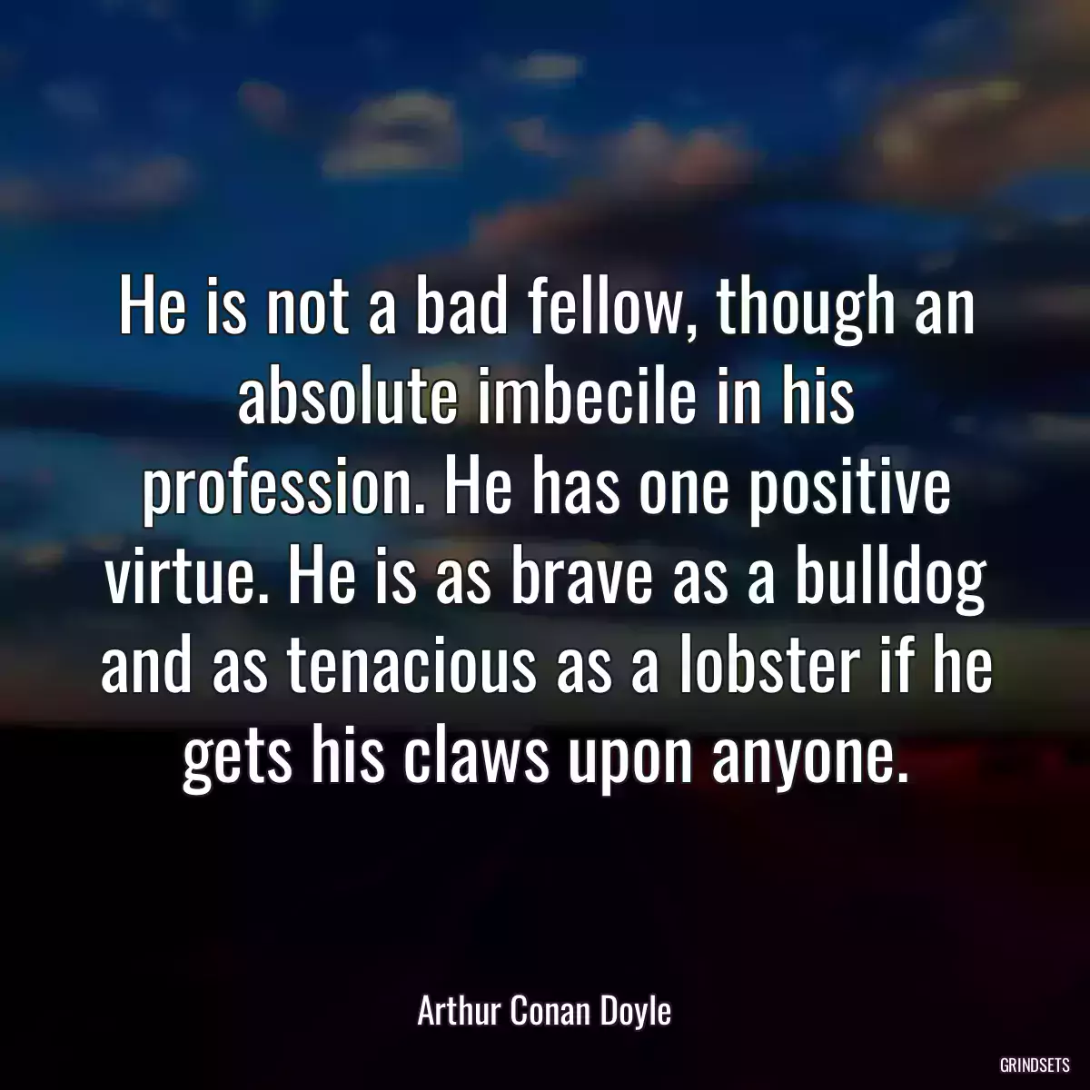 He is not a bad fellow, though an absolute imbecile in his profession. He has one positive virtue. He is as brave as a bulldog and as tenacious as a lobster if he gets his claws upon anyone.