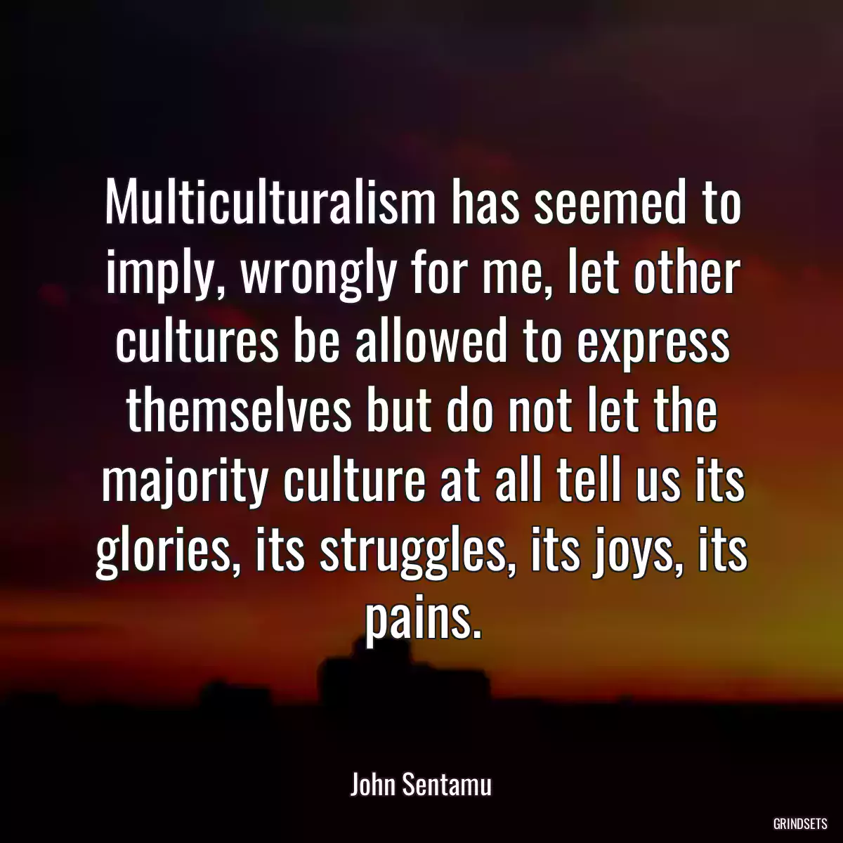 Multiculturalism has seemed to imply, wrongly for me, let other cultures be allowed to express themselves but do not let the majority culture at all tell us its glories, its struggles, its joys, its pains.