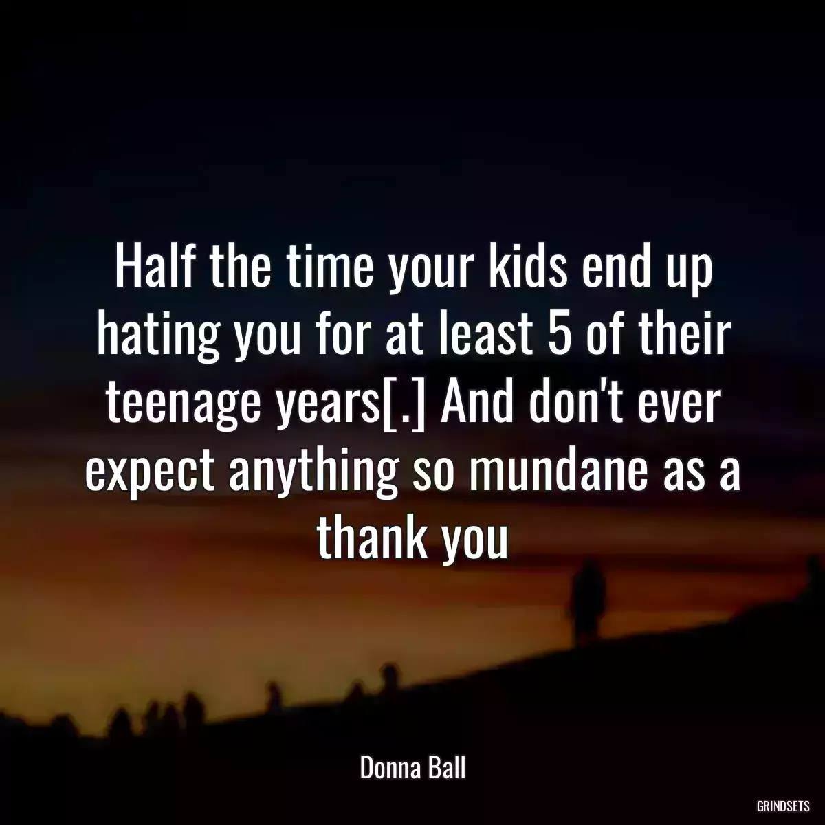 Half the time your kids end up hating you for at least 5 of their teenage years[.] And don\'t ever expect anything so mundane as a thank you