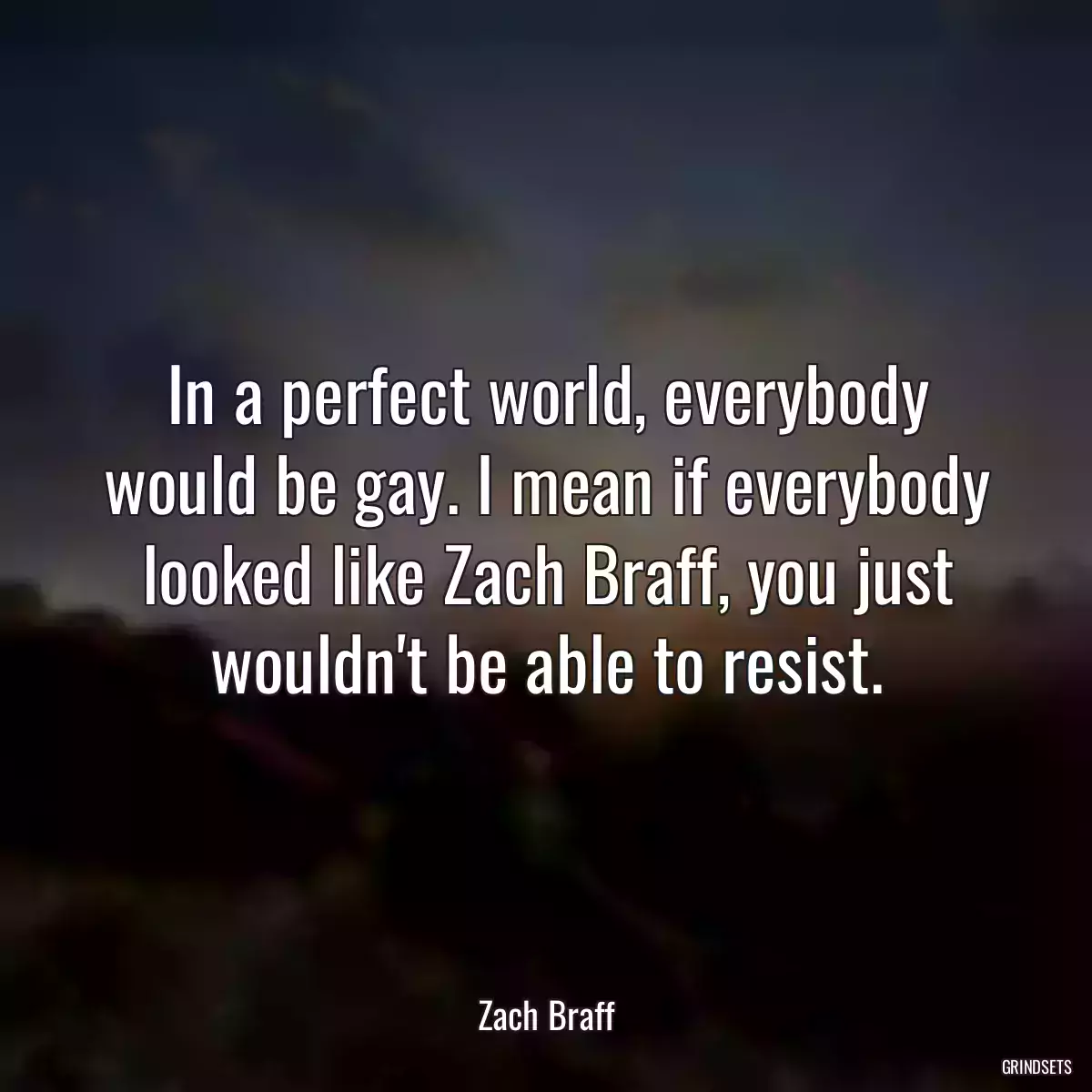 In a perfect world, everybody would be gay. I mean if everybody looked like Zach Braff, you just wouldn\'t be able to resist.