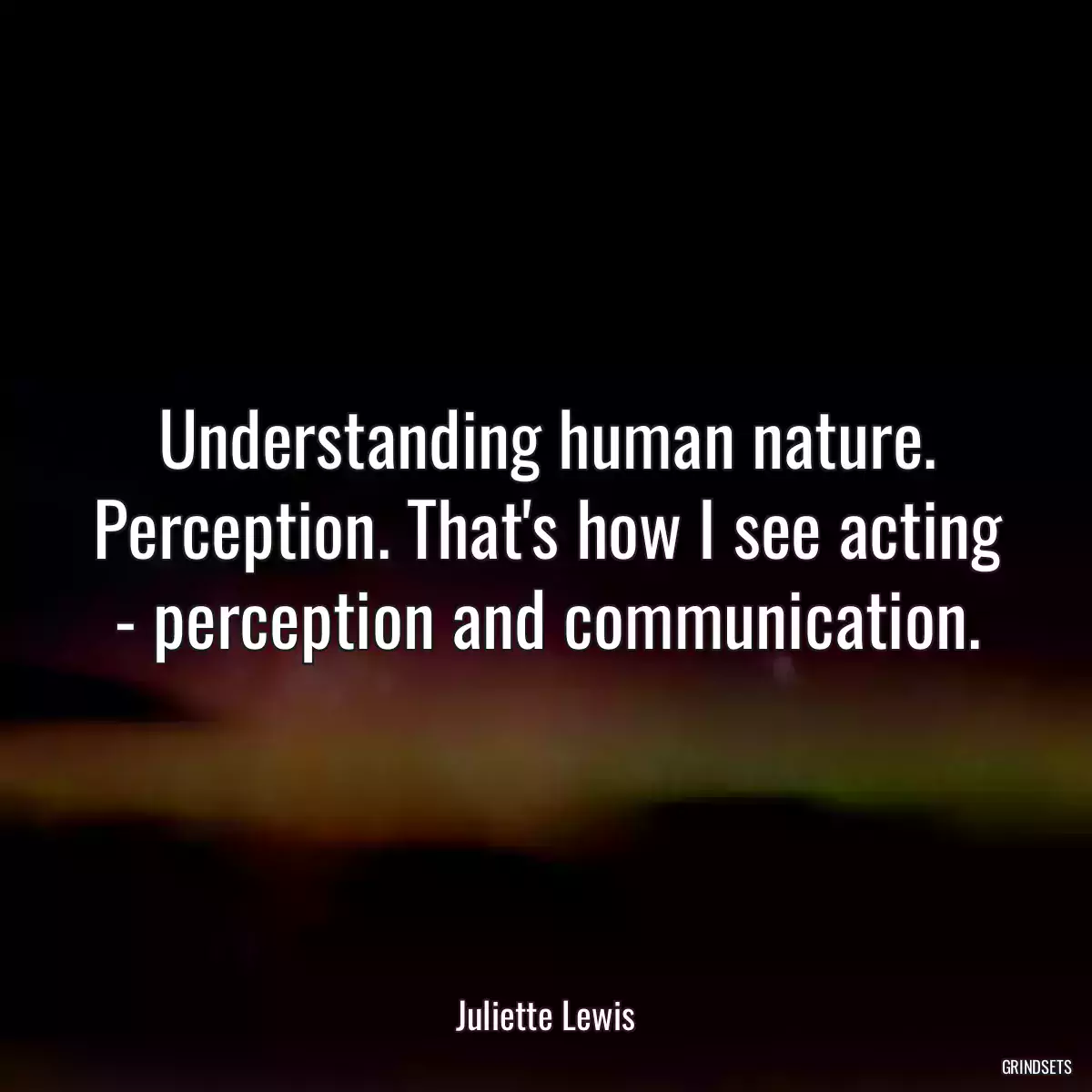 Understanding human nature. Perception. That\'s how I see acting - perception and communication.