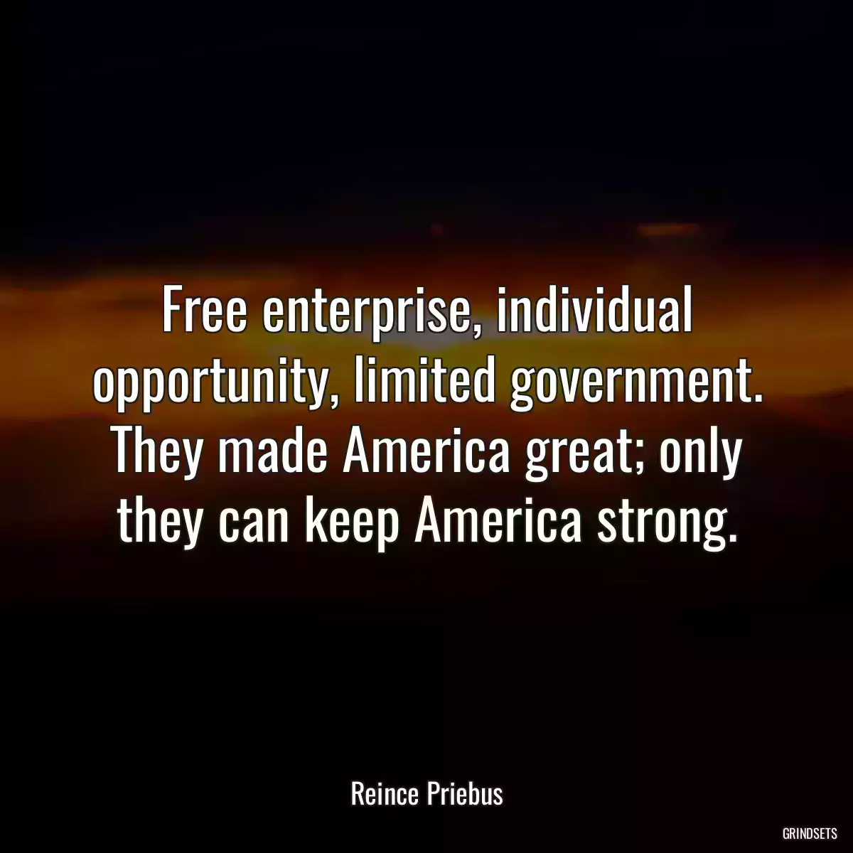 Free enterprise, individual opportunity, limited government. They made America great; only they can keep America strong.