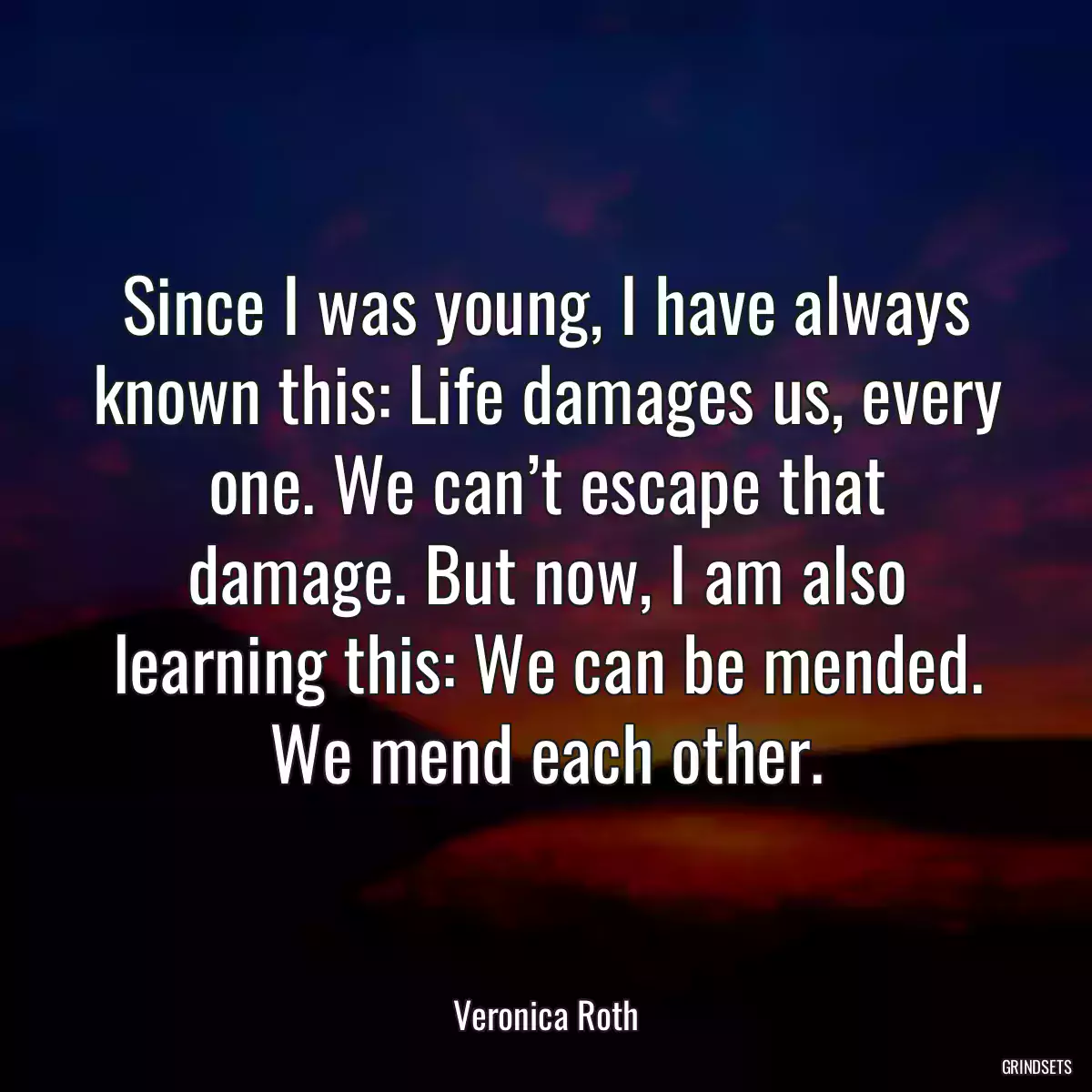 Since I was young, I have always known this: Life damages us, every one. We can’t escape that damage. But now, I am also learning this: We can be mended. We mend each other.